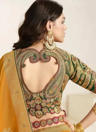 Mustard Silk Fancy, Weaving and Zari Work Traditional Saree for Ceremonial