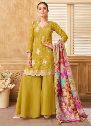 Mustard Silk Salwar Suit with Embroidered and Zari Work
