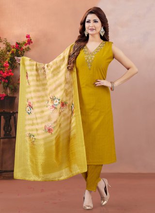 Mustard Silk Salwar Suit with Embroidered Work