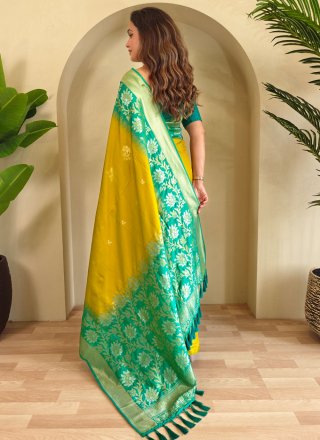Mustard Silk Weaving Work Designer Saree for Ceremonial