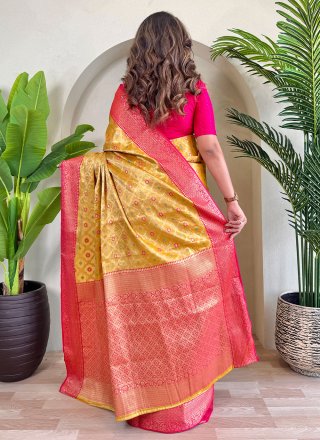 Mustard Silk Weaving Work Trendy Saree for Ceremonial