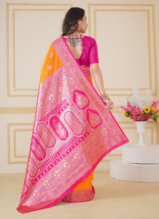 Mustard Silk Weaving Work Trendy Saree for Festival