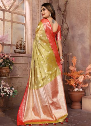 Mustard Silk Woven Work Trendy Saree for Ceremonial