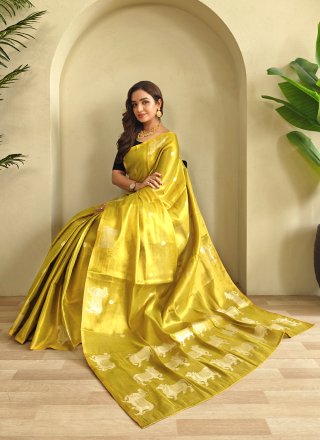 Mustard Tissue Contemporary Sari