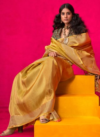 Mustard Tissue Weaving and Zari Work Contemporary Saree for Ceremonial
