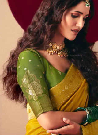 Mustard Viscose Weaving Work Designer Sari