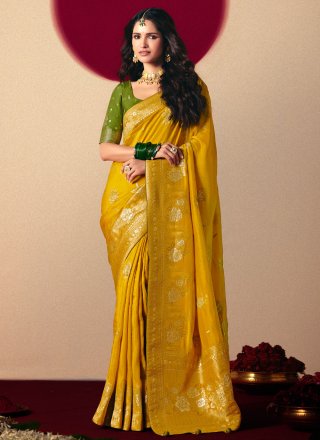 Mustard Viscose Weaving Work Designer Sari