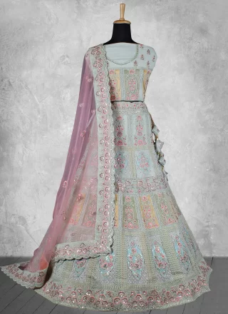 Mystical Aqua Blue Velvet Lehenga Choli