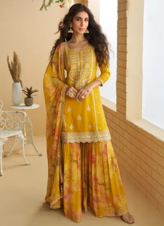 Mystical Yellow Chinon Salwar Suit with Embroidered and Sequins Work