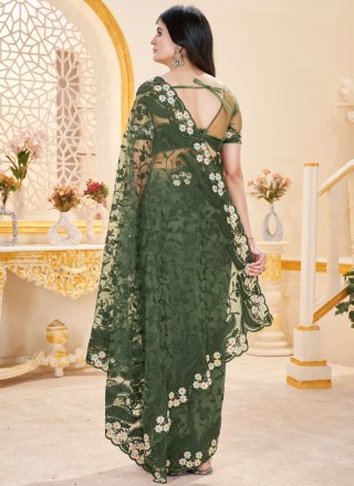 Net Classic Saree In Green Color
