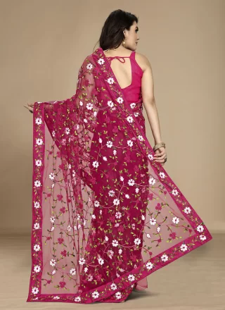 Net Classic Saree In Pink Color