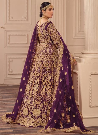 Net  Designer Gown with Diamond, Embroidered and Zari Work