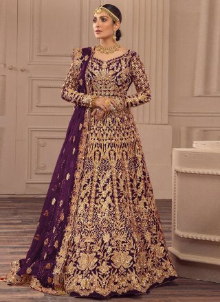 Net  Designer Gown with Diamond, Embroidered and Zari Work