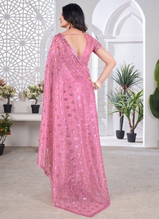 Net Designer Sari with Cut, Embroidered, Sequins and Thread Work