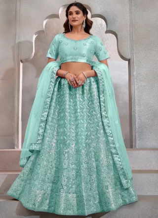 Net Lehenga Choli In Aqua Blue