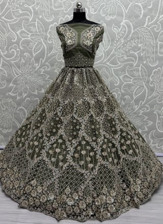 Net Lehenga Choli In Green Color