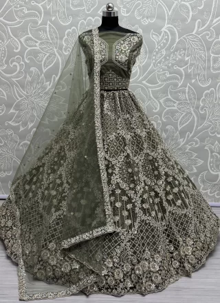 Net Lehenga Choli In Green Color