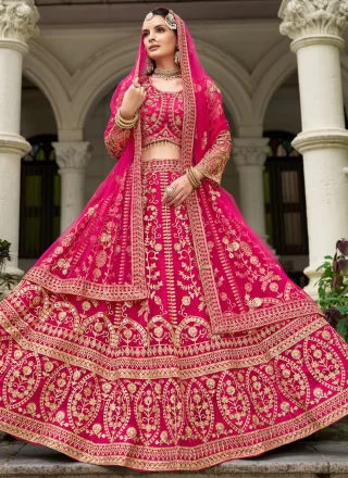 Net Lehenga Choli In Pink Color