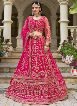 Net Lehenga Choli In Pink Color