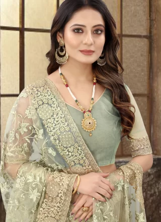 Net Traditional Saree with Embroidered, Resham, Stone and Zari Work