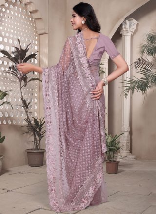 Net Trendy Saree In Lavender Colour
