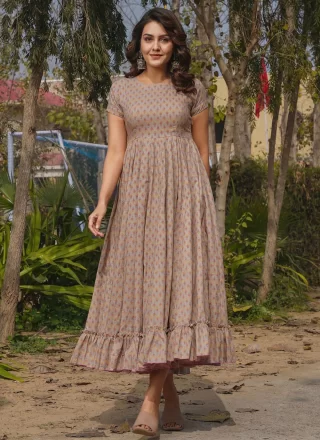 Nice Brown Rayon Designer Kurti with Digital Print Work