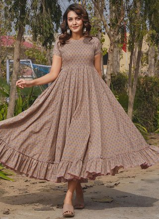 Nice Brown Rayon Designer Kurti with Digital Print Work