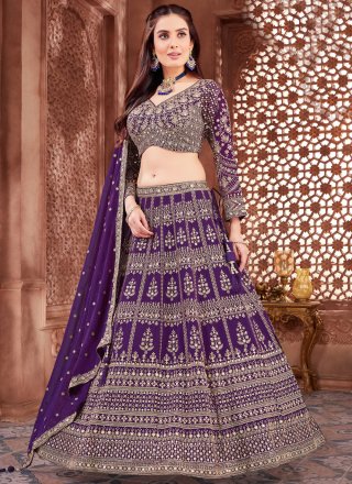 Nice Purple Georgette Readymade Lehenga Choli with Embroidered Work