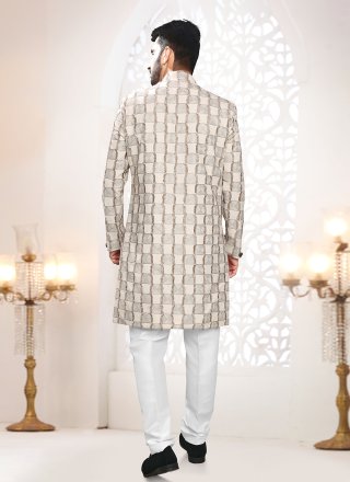 Noble Beige Linen Indo Western with Thread Work