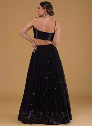 Noble Black Georgette Lehenga Choli with Embroidered, Sequins and Zari Work