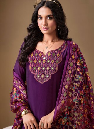 Noble Purple Silk Readymade Salwar Suit with Fancy and Stone Work