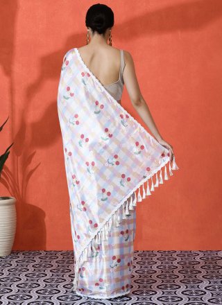 Off White Chinon Digital Print Work Classic Saree for Women