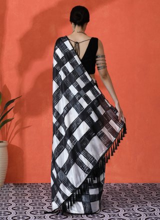 Off White Chinon Digital Print Work Classic Sari for Casual