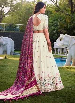 Off White Cotton A - Line Lehenga Choli