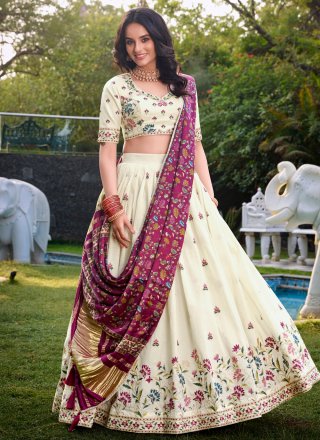 Off White Cotton A - Line Lehenga Choli