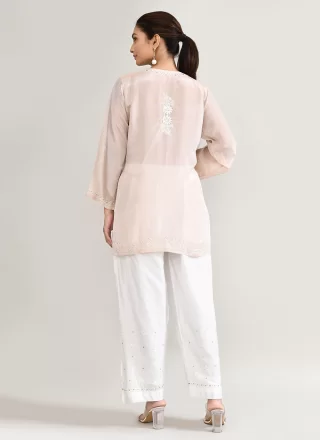 Off White Cotton Chikankari Work Casual Kurti