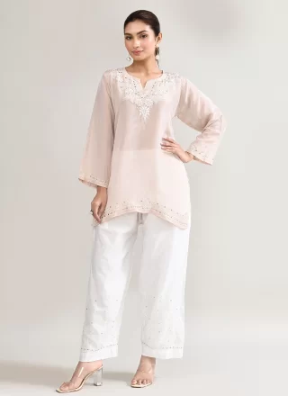 Off White Cotton Chikankari Work Casual Kurti