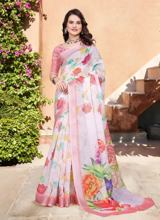 Off White Cotton Contemporary Sari