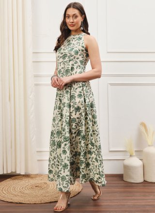 Off White Cotton  Designer Gown