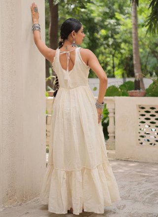 Off White Cotton  Designer Gown