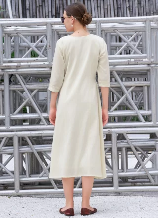 Off White Cotton Fancy Work Designer Kurti for Ceremonial