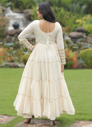 Off White Cotton Gown with Embroidered and Thread Work
