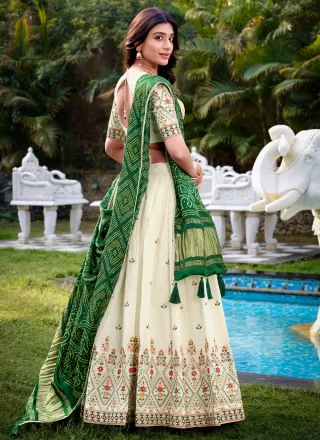 Off White Cotton Lehenga Choli with Embroidered, Sequins and Thread Work