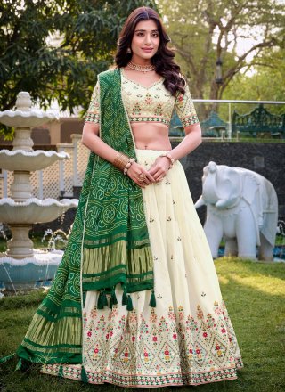 Off White Cotton Lehenga Choli with Embroidered, Sequins and Thread Work