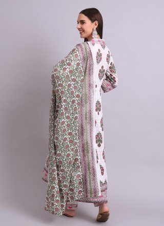 Off White Cotton Pant Style Suit with Embroidered and Print Work
