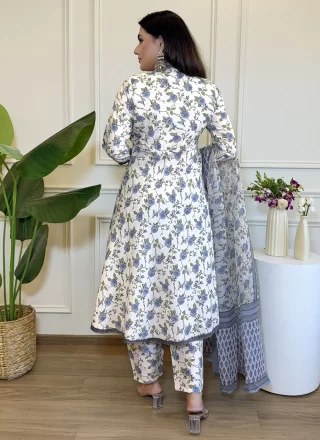 Off White Cotton Salwar Suit with Floral Patch and Lace Work