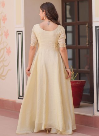 Off White Crush Beads, Sequins and Thread Work  Designer Gown