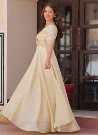 Off White Crush Beads, Sequins and Thread Work  Designer Gown