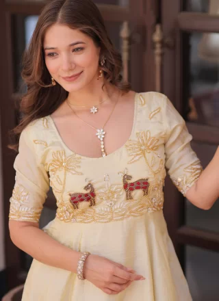 Off White Crush Beads, Sequins and Thread Work  Designer Gown