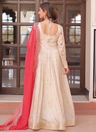 Off White Embroidered and Weaving Work Jacquard  Designer Gown